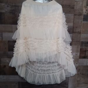 Elegant White Hi Low Layered Mesh Skirt